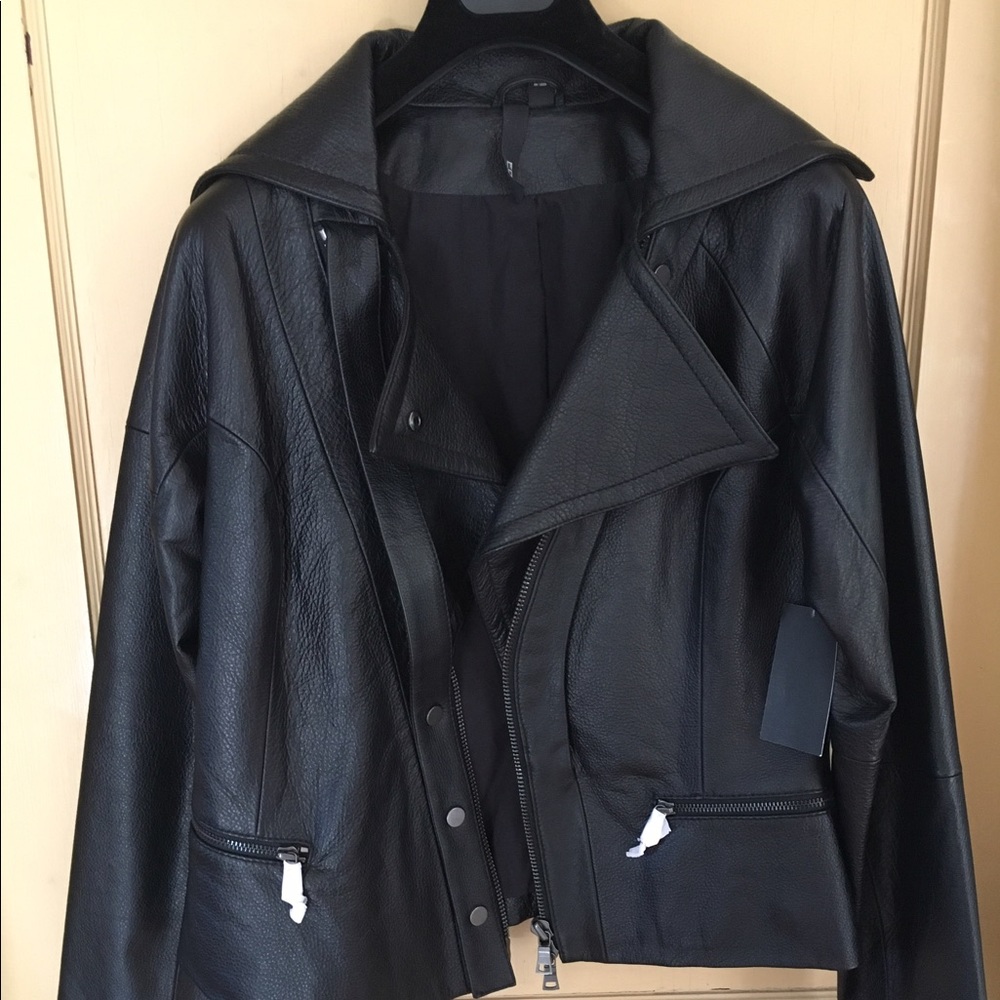 NWT EDUN oversized zip front leather jacket