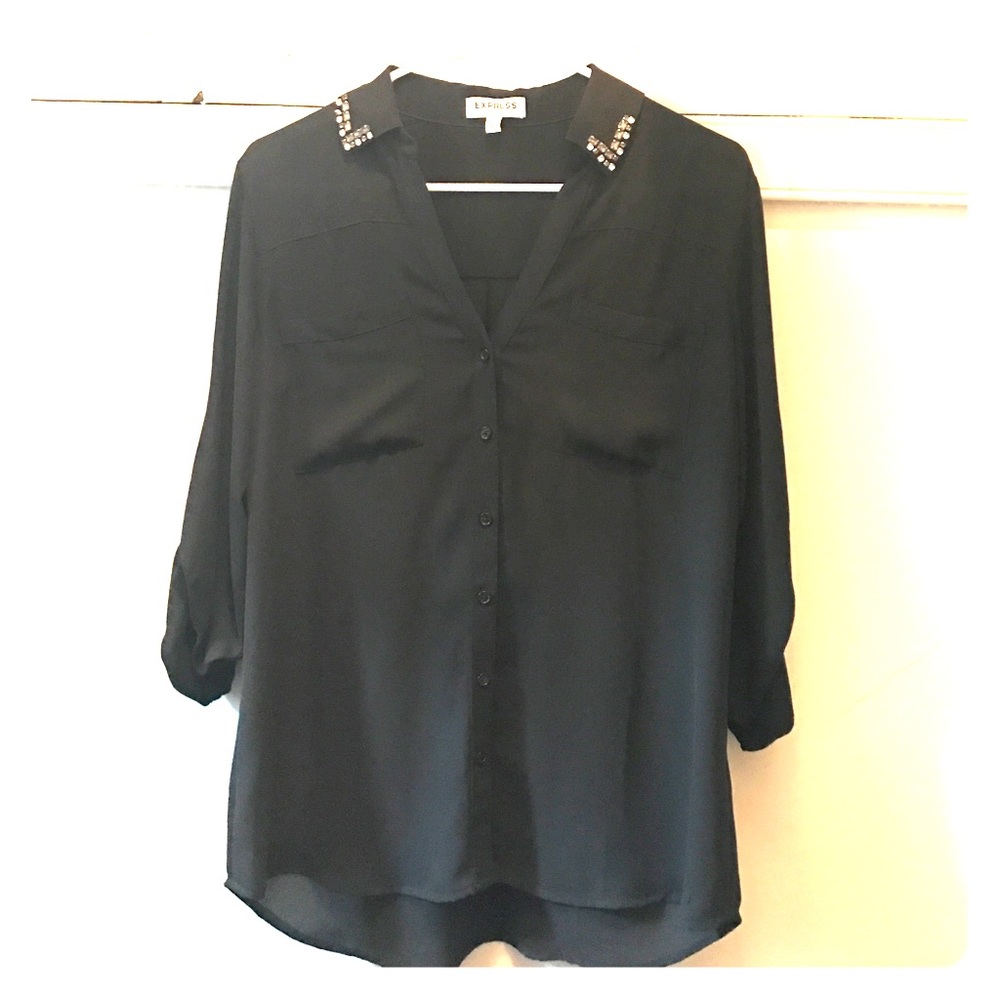 Black express portofino with embellished collar.