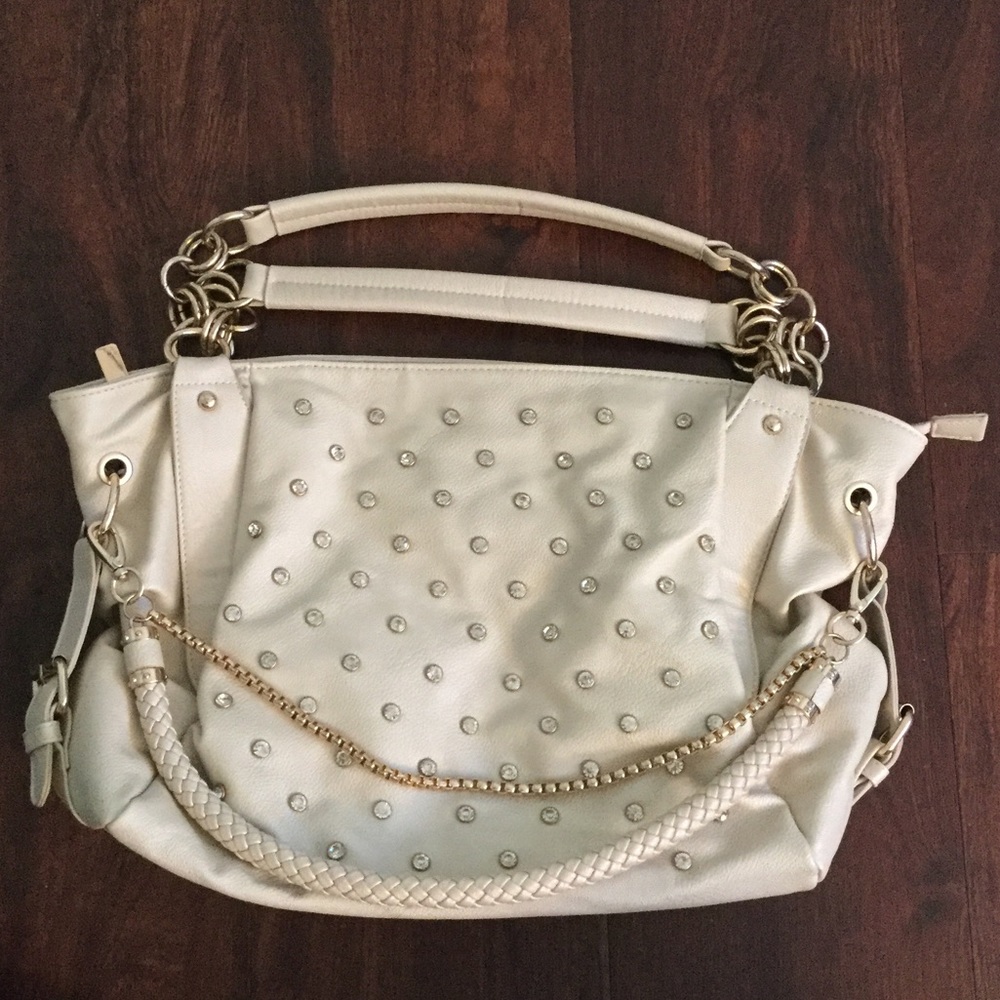 Cream diamond studded chain purse