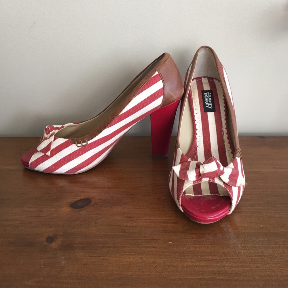 Naughty Monkey Striped Canvas Peep Toe Pumps (7)