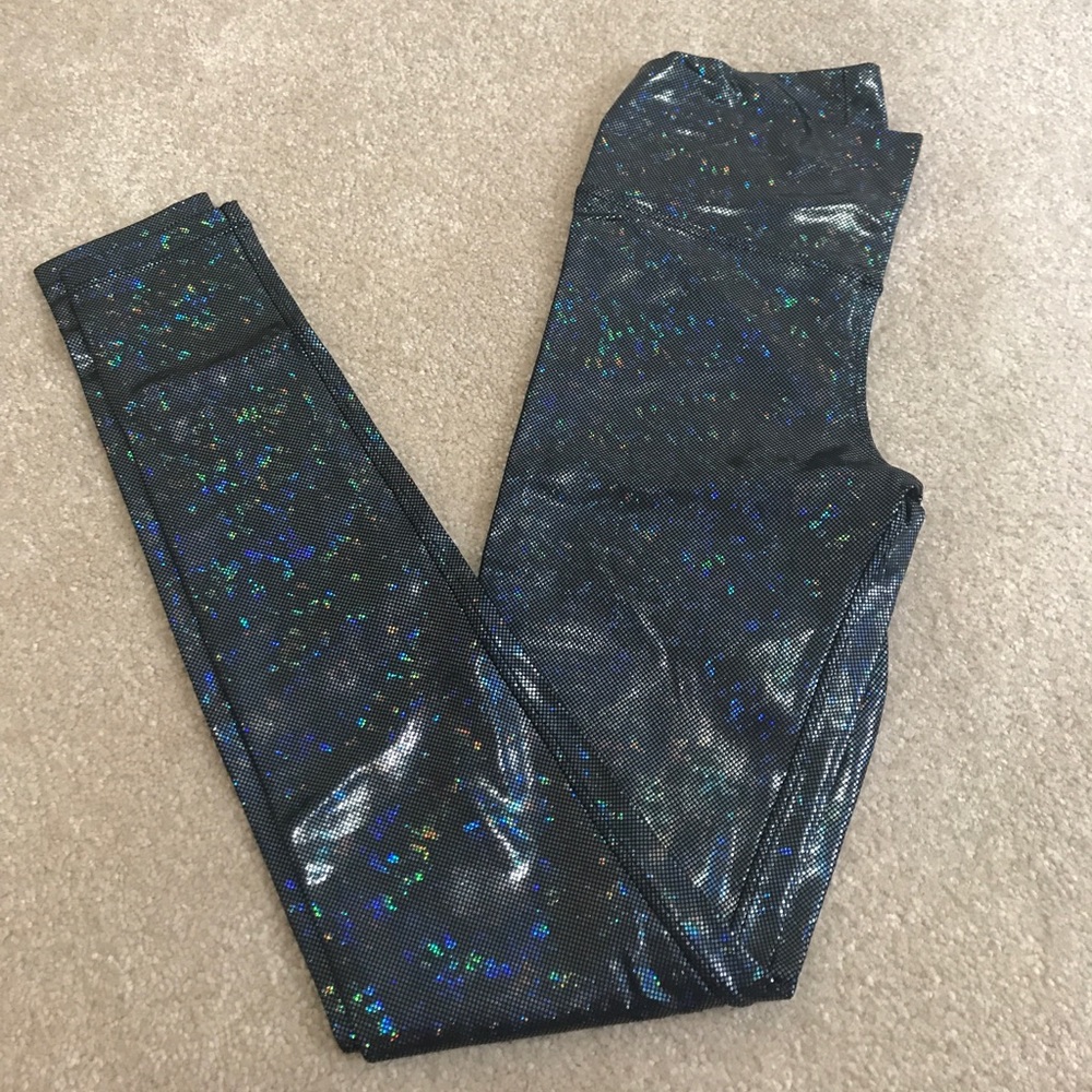 High waisted metallic grey/black leggings