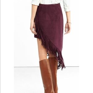 Burgundy Fringed Asymmetrical Pencil Skirt