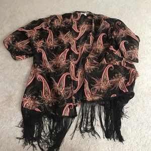 Black & peach Kimono