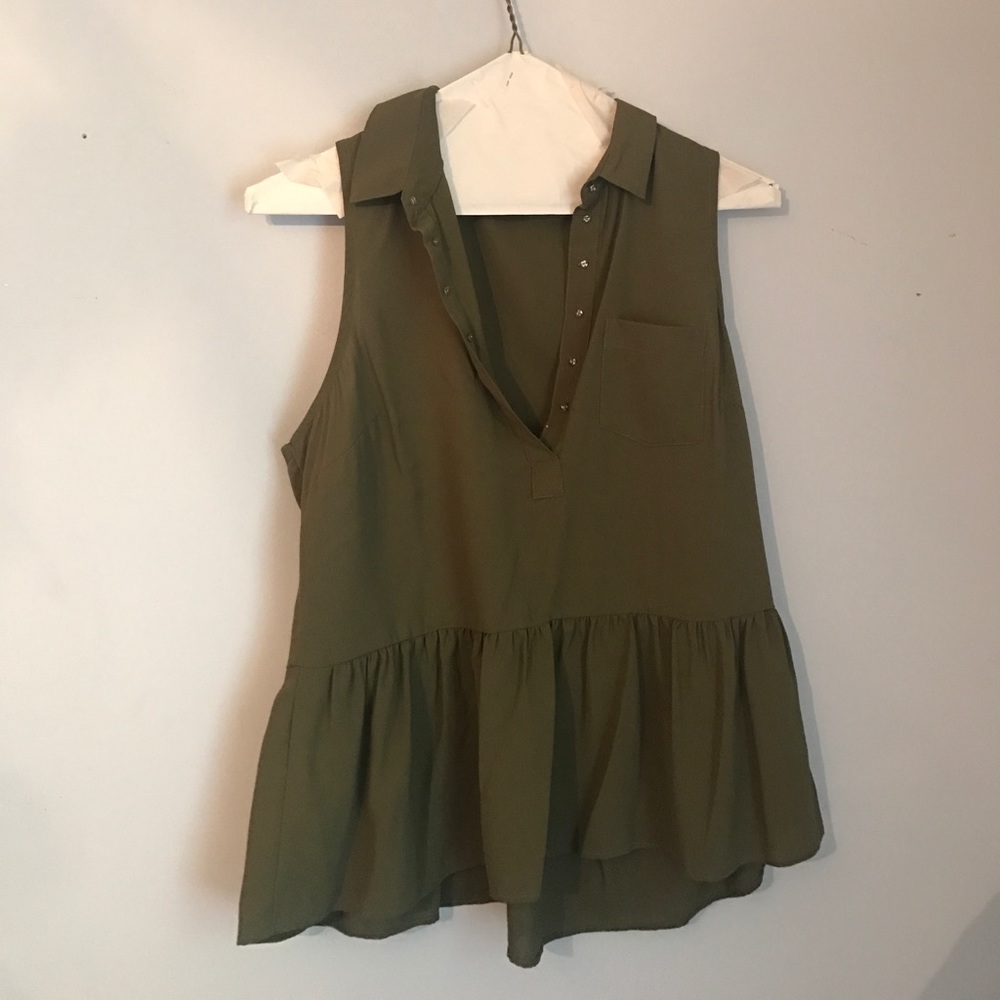 Olive Green Chiffon Peplum