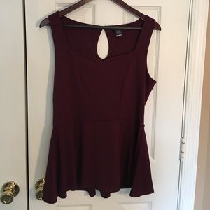 Burgundy V-Neck Peplum Top