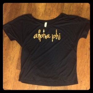 Black flowy Alpha Phi tee with Gold foil lettering