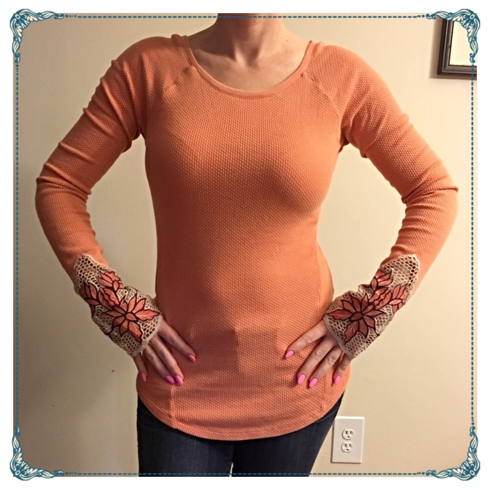 Free People Bali Babe Lace Cuff Long Sleeve Tee