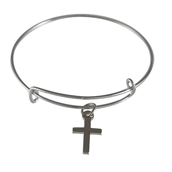Religious cross bangle cuff bracelet SILVER - Picture 1 of 4