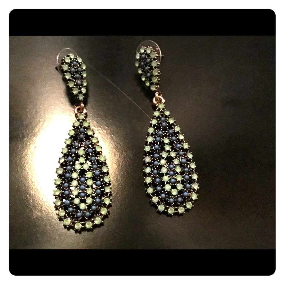 Light green and periwinkle blue beaded earrings