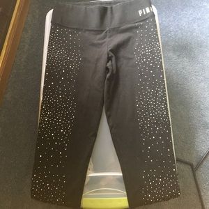 Pink Rhinestone Black Leggings