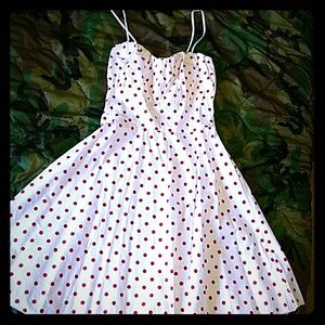 Polka dot smocked white red sun mini dress