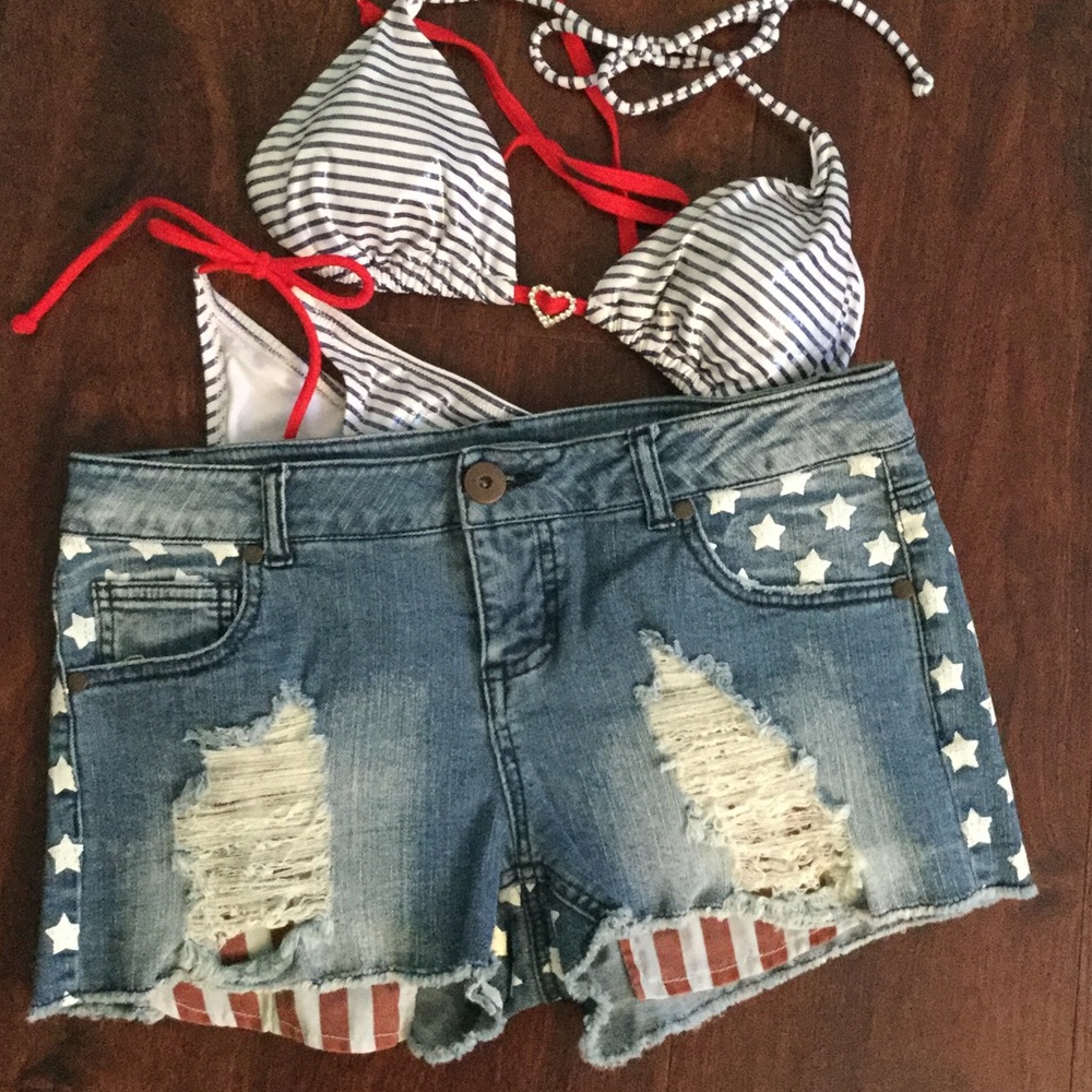 Red white and blue flag inspired shorts