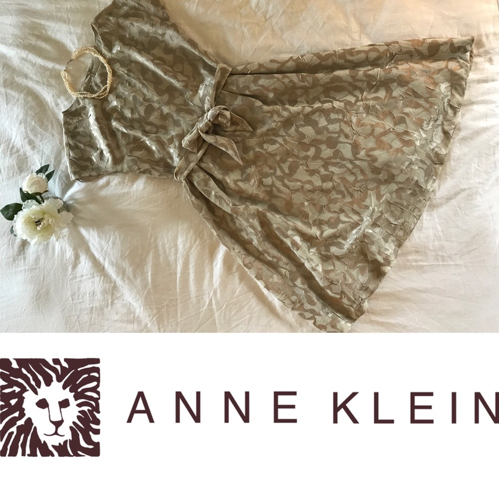 Anne Klein classy champagne tea-length dress.