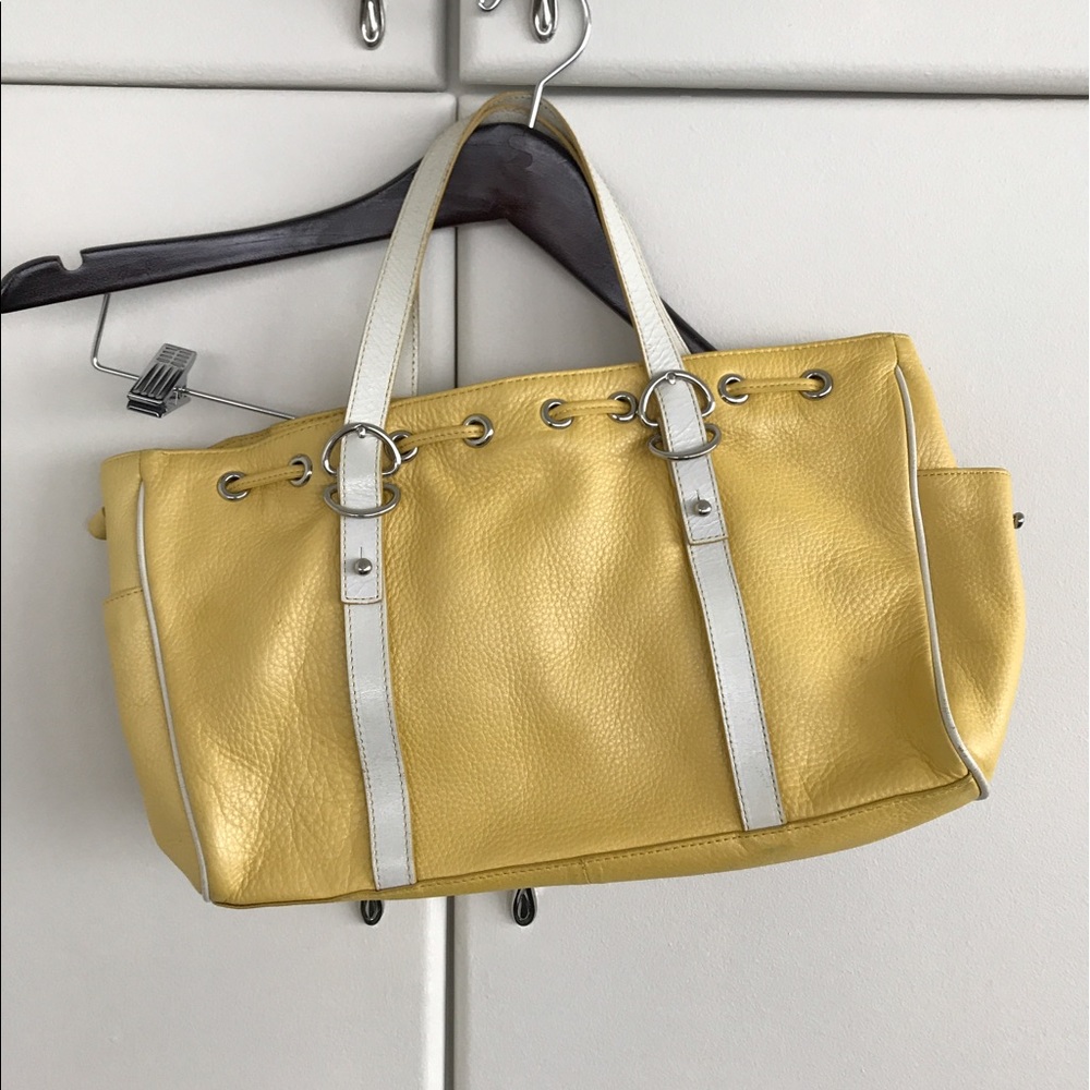 KC Malhan genuine leather yellow and white purse