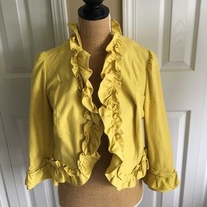 INC lime green ruffle blazer.
