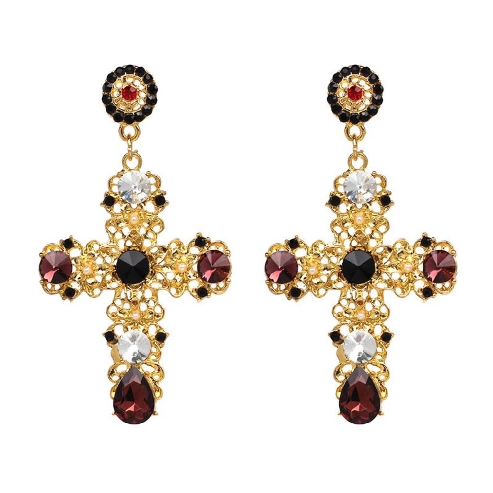 🆕 ARRIVAL- 🌴Red Vintage Crystal Cross Earrings🌴