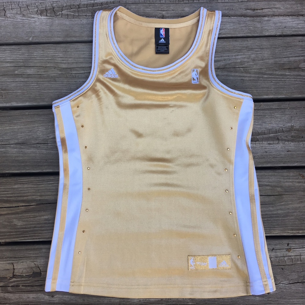 NWOT Adidas NBA 4Her studded gold jersey no sleeve