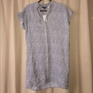 Black and white striped shirt dress.