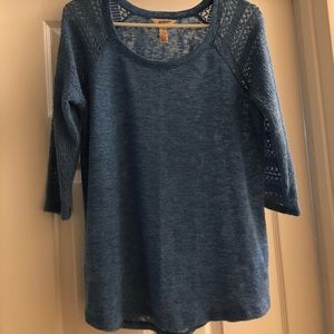 Sky blue knit top with detailed sleeves