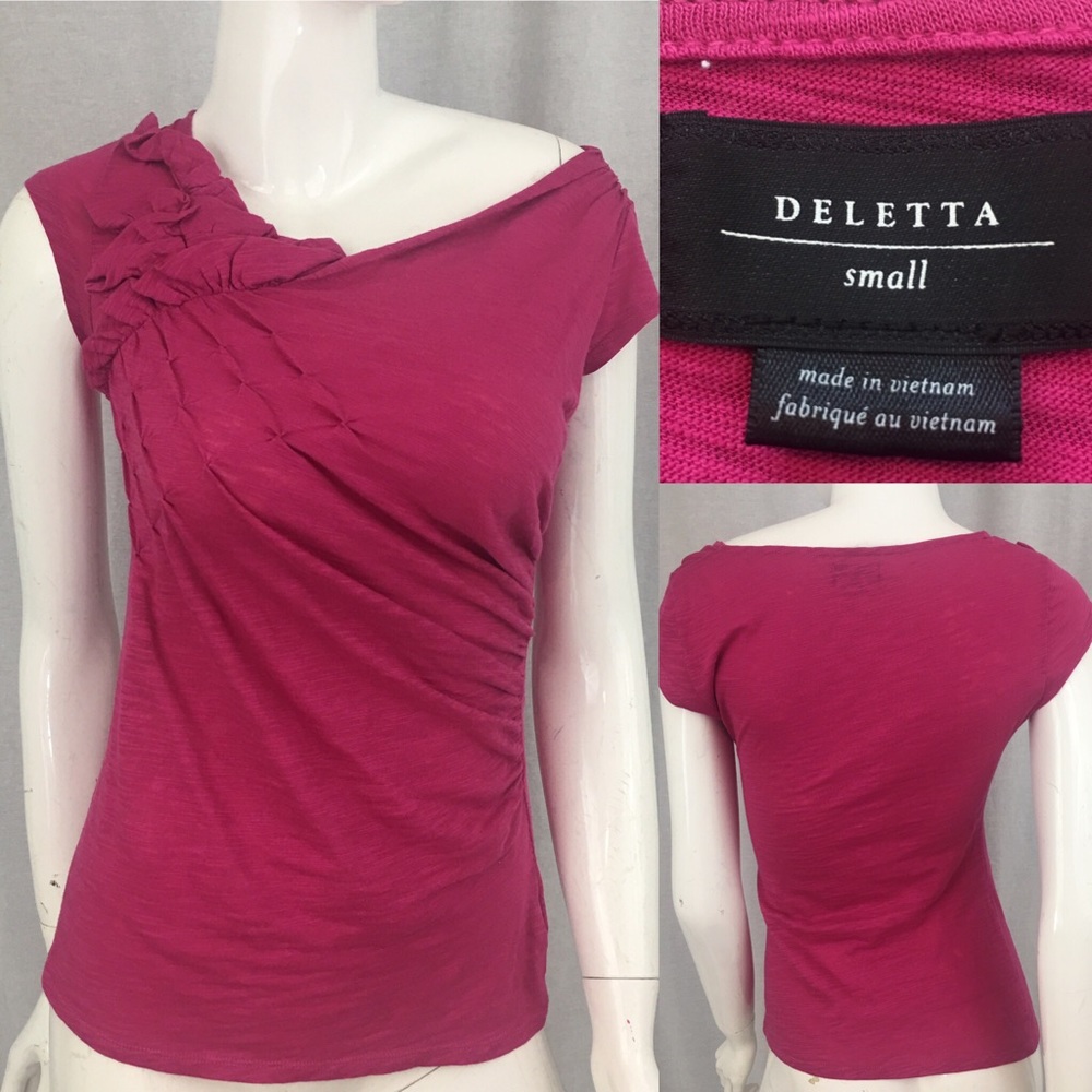 SOLD 🌺Sz Small Anthro Deletta Raw Edge Collar Top - Picture 1 of 7