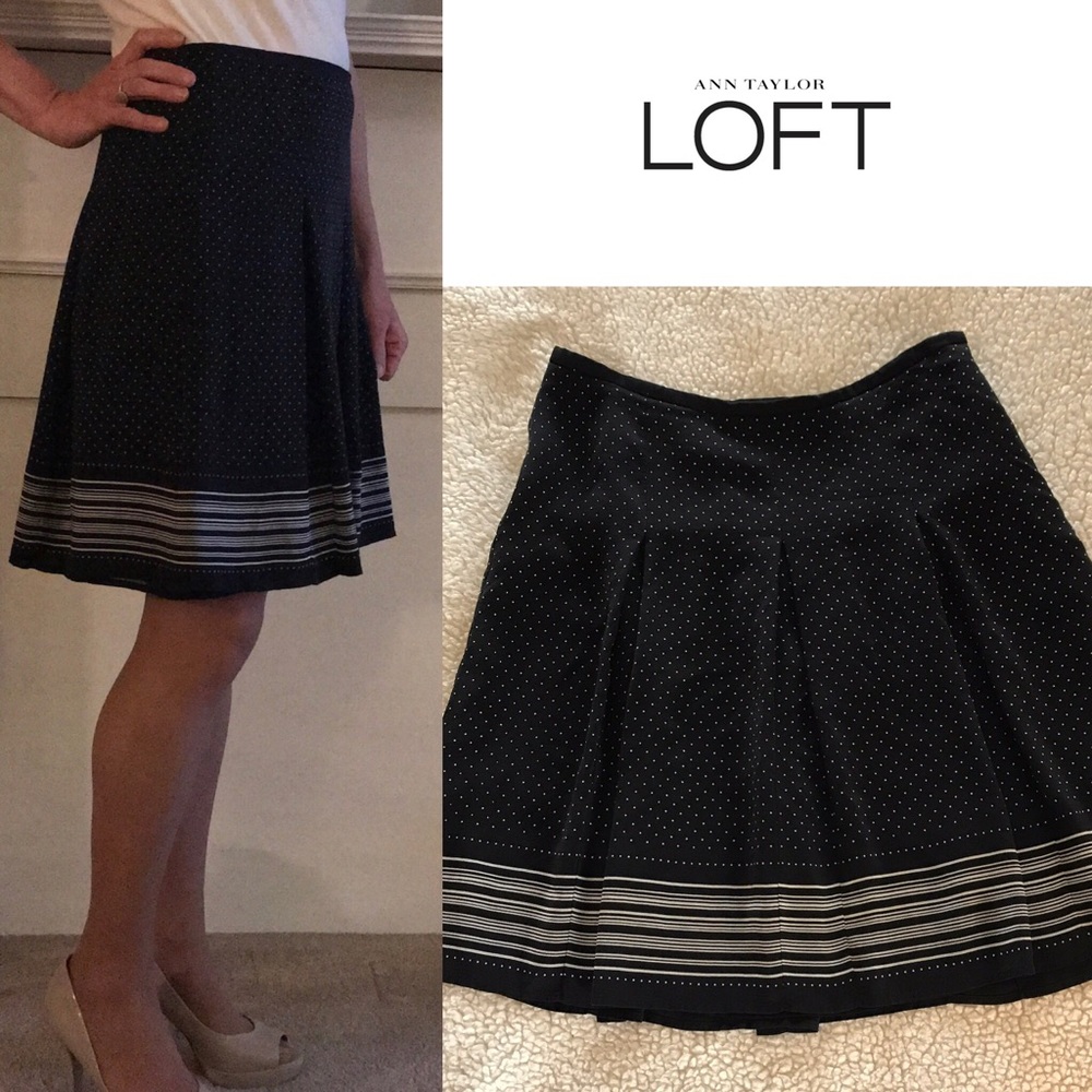 LOFT Black and Cream Polka Dot Skirt, size 8