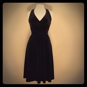 AB Studio Black Velvety Halter Dress