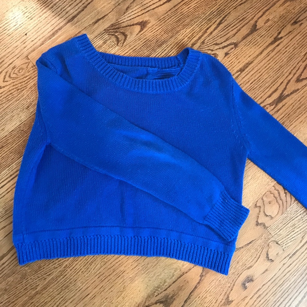 Royal Blue cropped sweater with open back