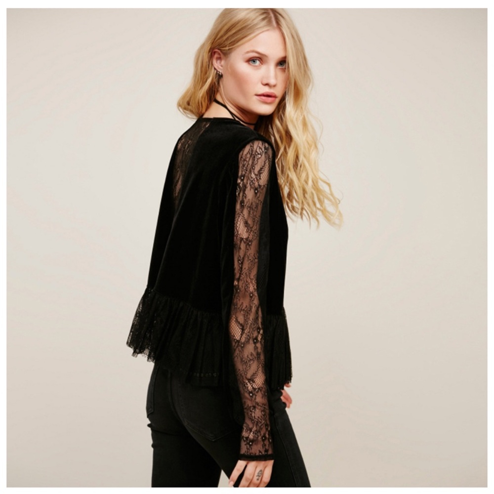 ‼️LAST ONE Black Sheer Lace Velvet Top DA35 - Picture 2 of 5