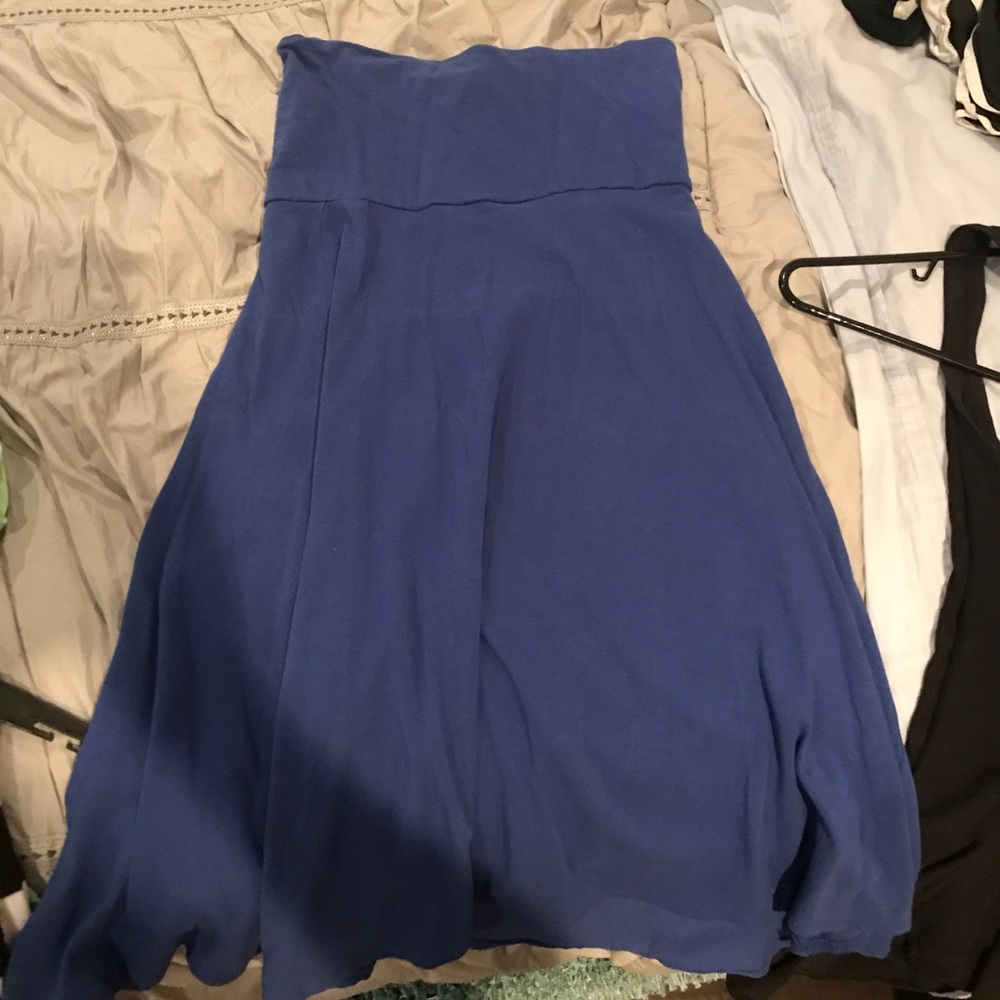 Strapless blue fit and flare dress