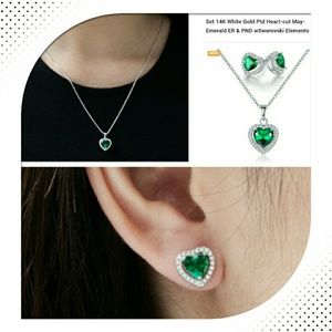 14k White Gold Plated Necklace & Earrings Set