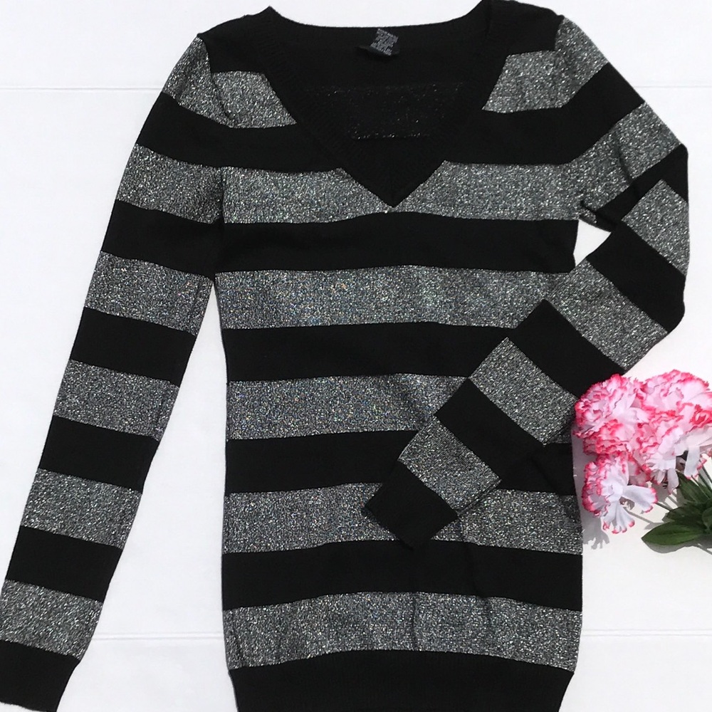Black Top with Silver Glitter Stripes