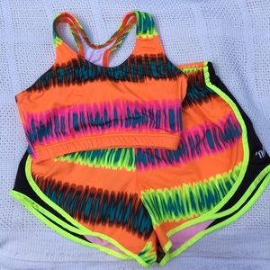 Varsity shorts and sports bra set