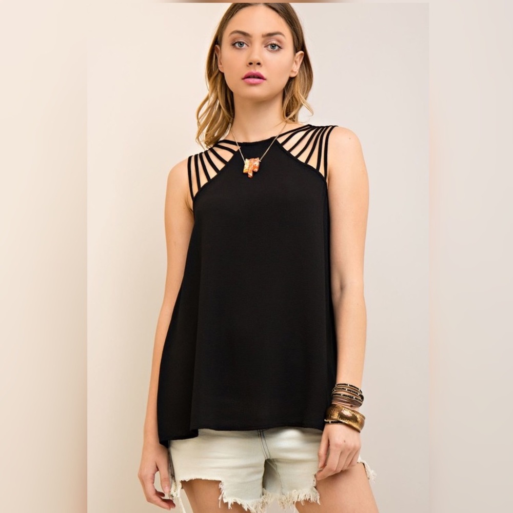 🏈FLASH SALE🏈 BLACK STRAPPY TOP - Picture 2 of 4