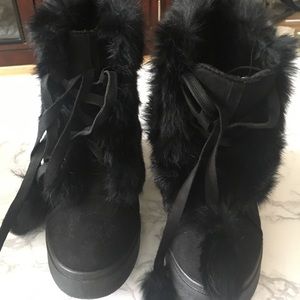 Rabbit fur wedge sneakers