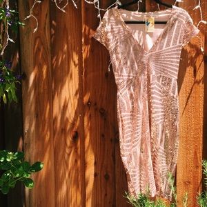 Pink Sequin Deep V Bodycon Party Dress