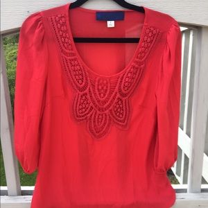 Francesca's Crochet Detailing Red Blouse