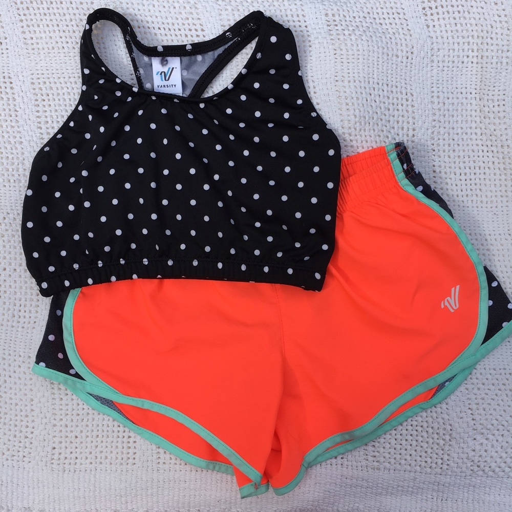 Varsity shorts and sports bra set