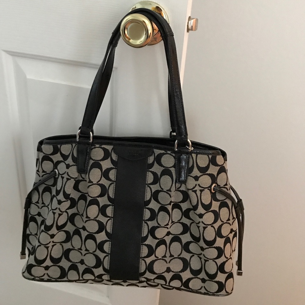 Black and gray coach bag