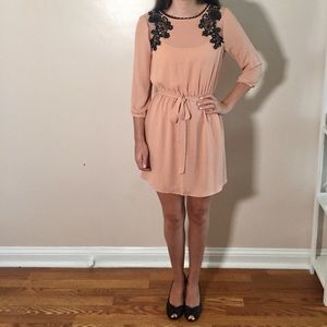 NWT Blush and Black Lace Trimmed Dress