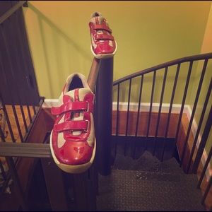 Fairly used red patient leather Prada shoes