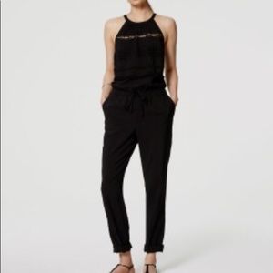 Loft black textured halter jumpsuit
