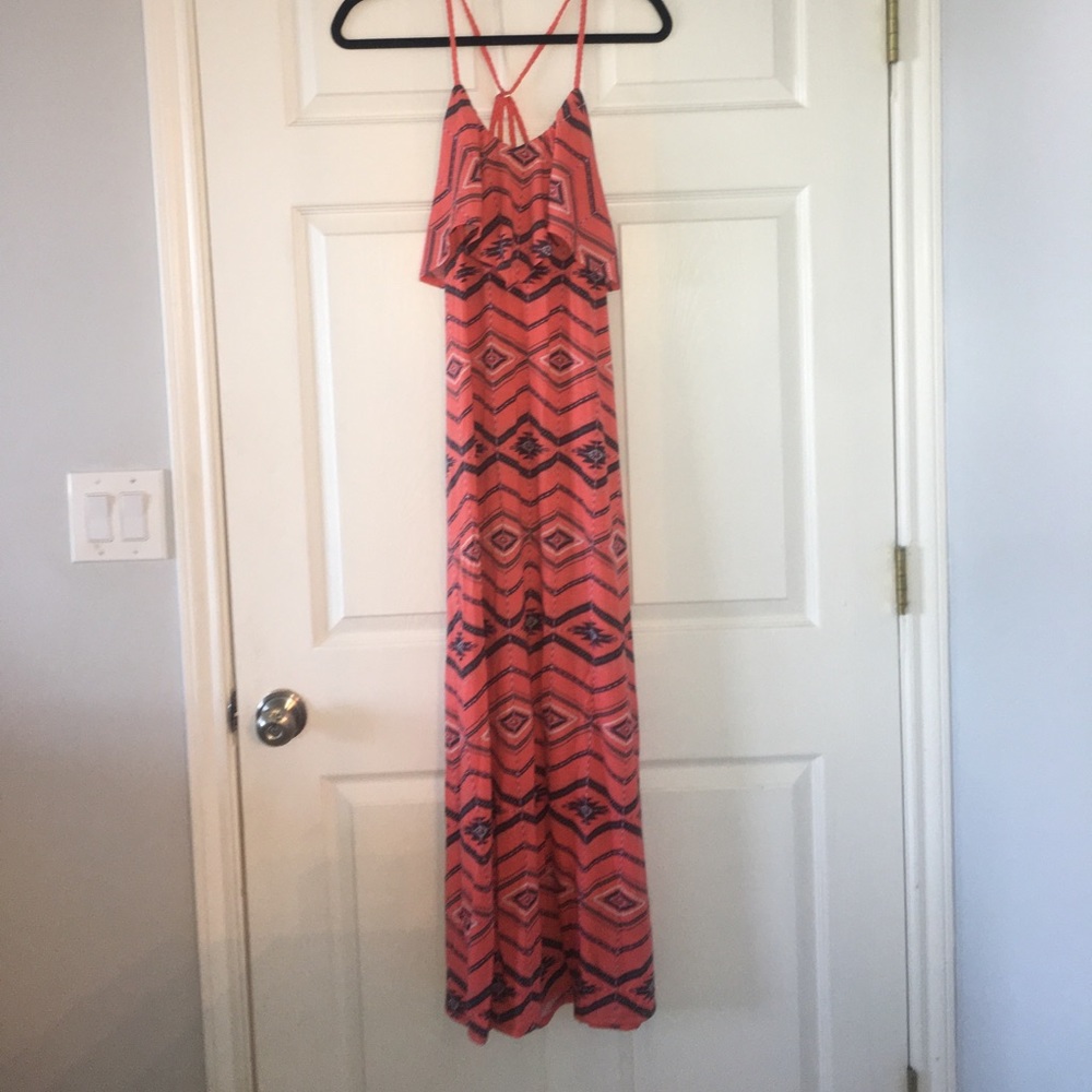 *NWT* Aztec Print Maxi Dress - Coral and Navy