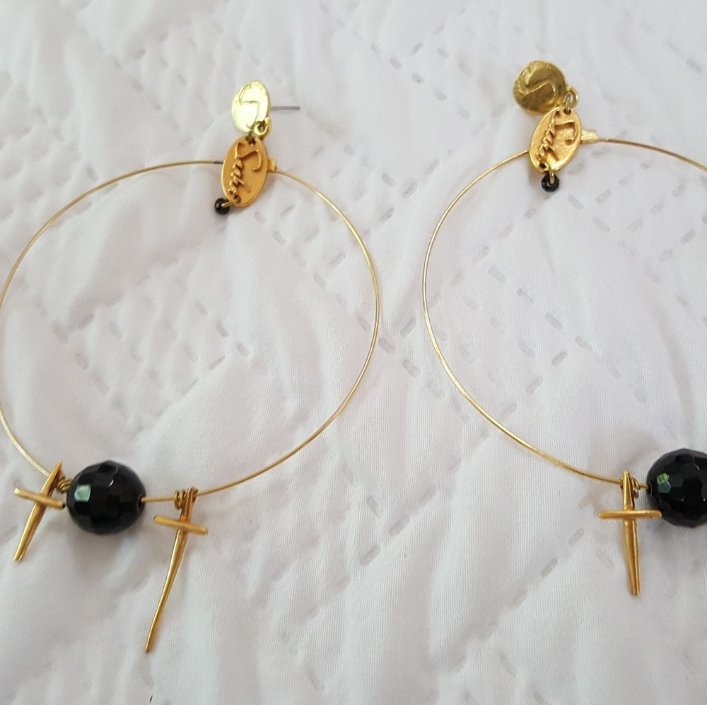 Gold Hoop Cross Earrings