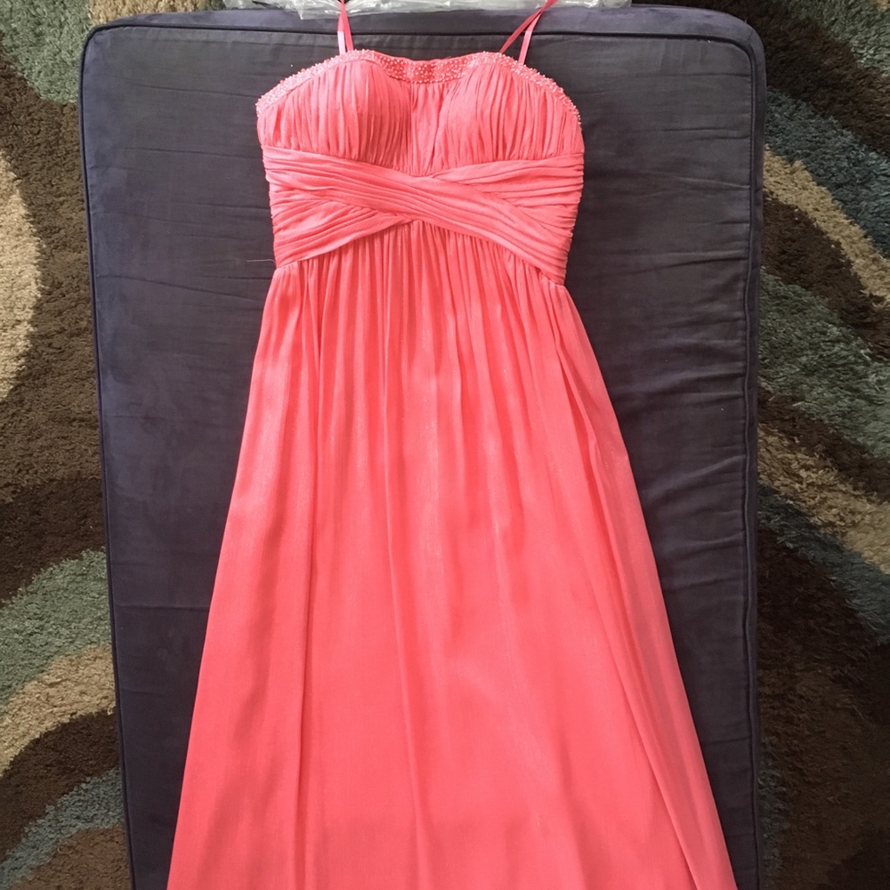 Strapless Long Salmon Prom Dress w/ Beading