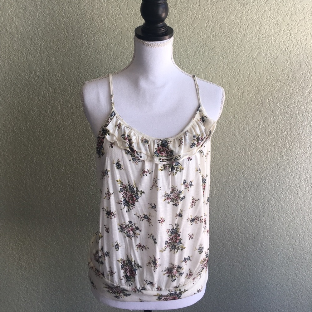 Creme Floral Tank with Crochet Back
