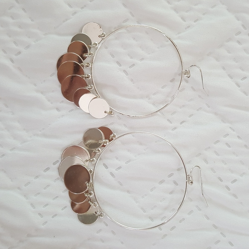 Silver Dangle Hoop Earrings