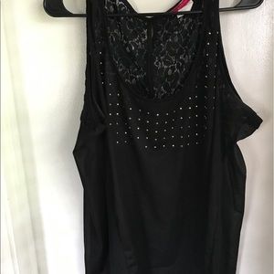 Gold beaded black lace back tank top