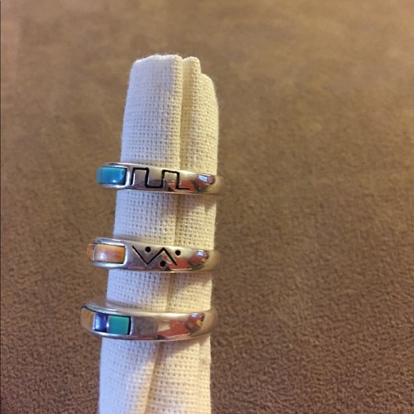 Three Sterling Silver turquoise rings size 8. - Picture 2 of 4