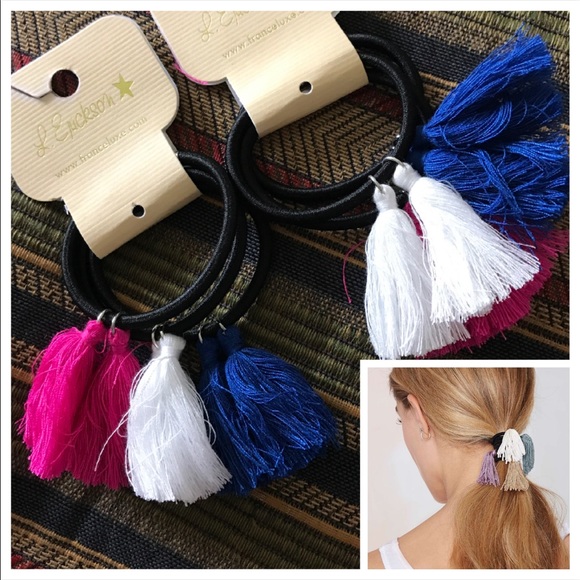 🦋 France Luxe Boho Hair ties & tassels• Set of 3 - Picture 2 of 5