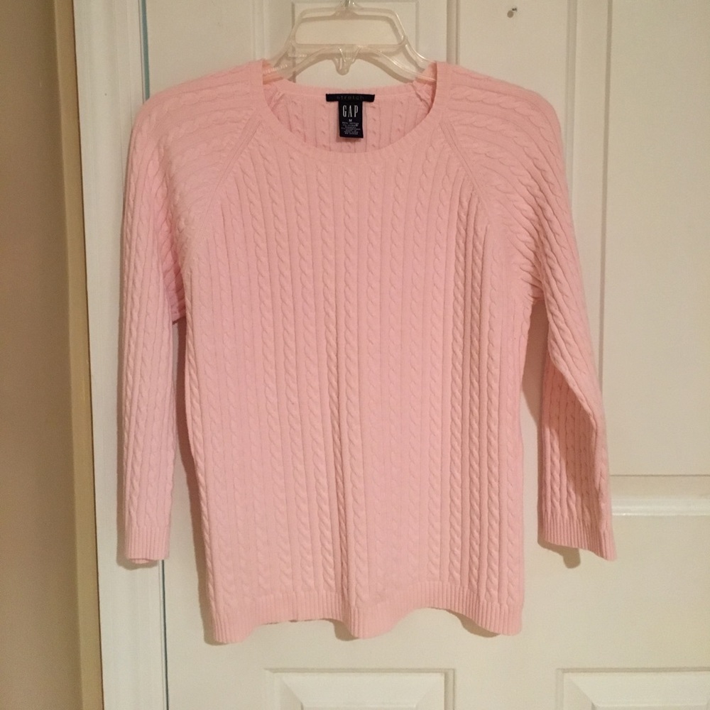 GAP Cable Knit pink stretch fit 3/4 Sleeve Sweater - M